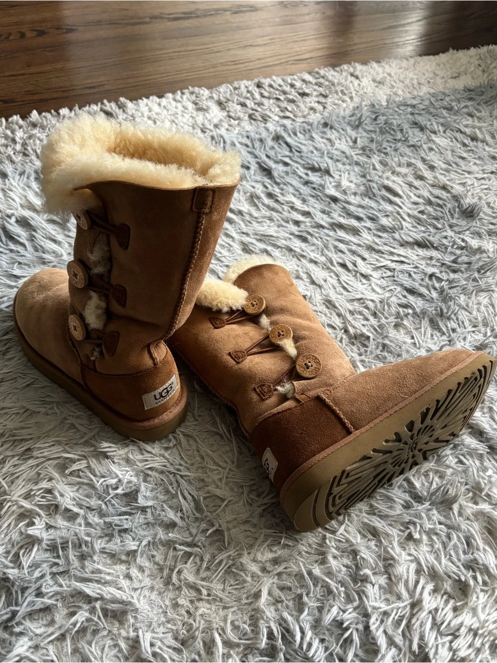 UGG Chestnut Suede Shearling-Trim Tall Button Boots